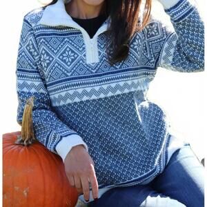 NEW ARTESANIA quarter zip alpaca sweater in blue/cream